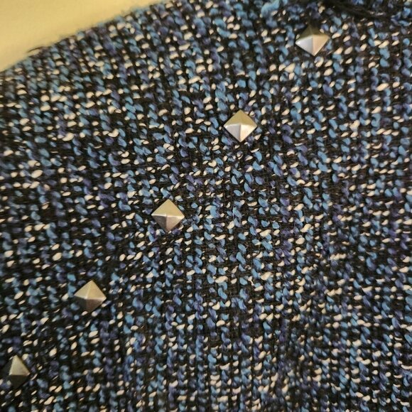 Inc International Concept Blue Tweed Fringe Silver Stud Detail Jacket Size XL - Picture 4 of 8